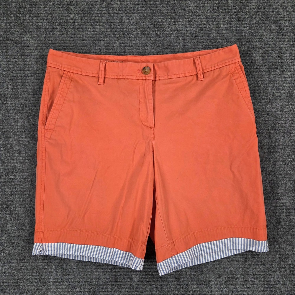 Talbots Relaxed Chino Shorts Coral Orange Striped Hem Size 4 Womens